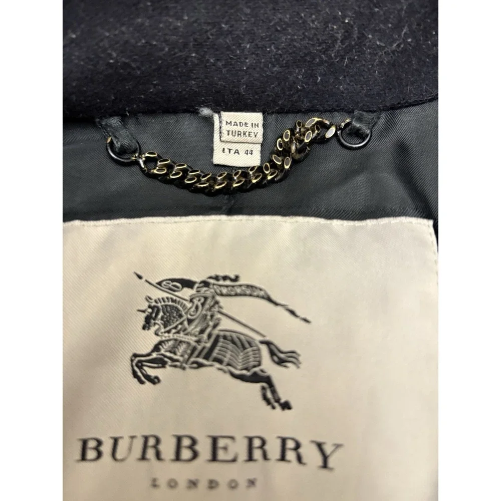 Burberry London Wool Cashmere Black Trench Coat Double Breasted Belt US 10 - Picture 4 of 9